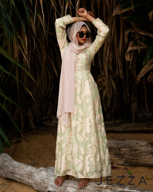 Brocade Long Sleeve Round Neck Dress 62222